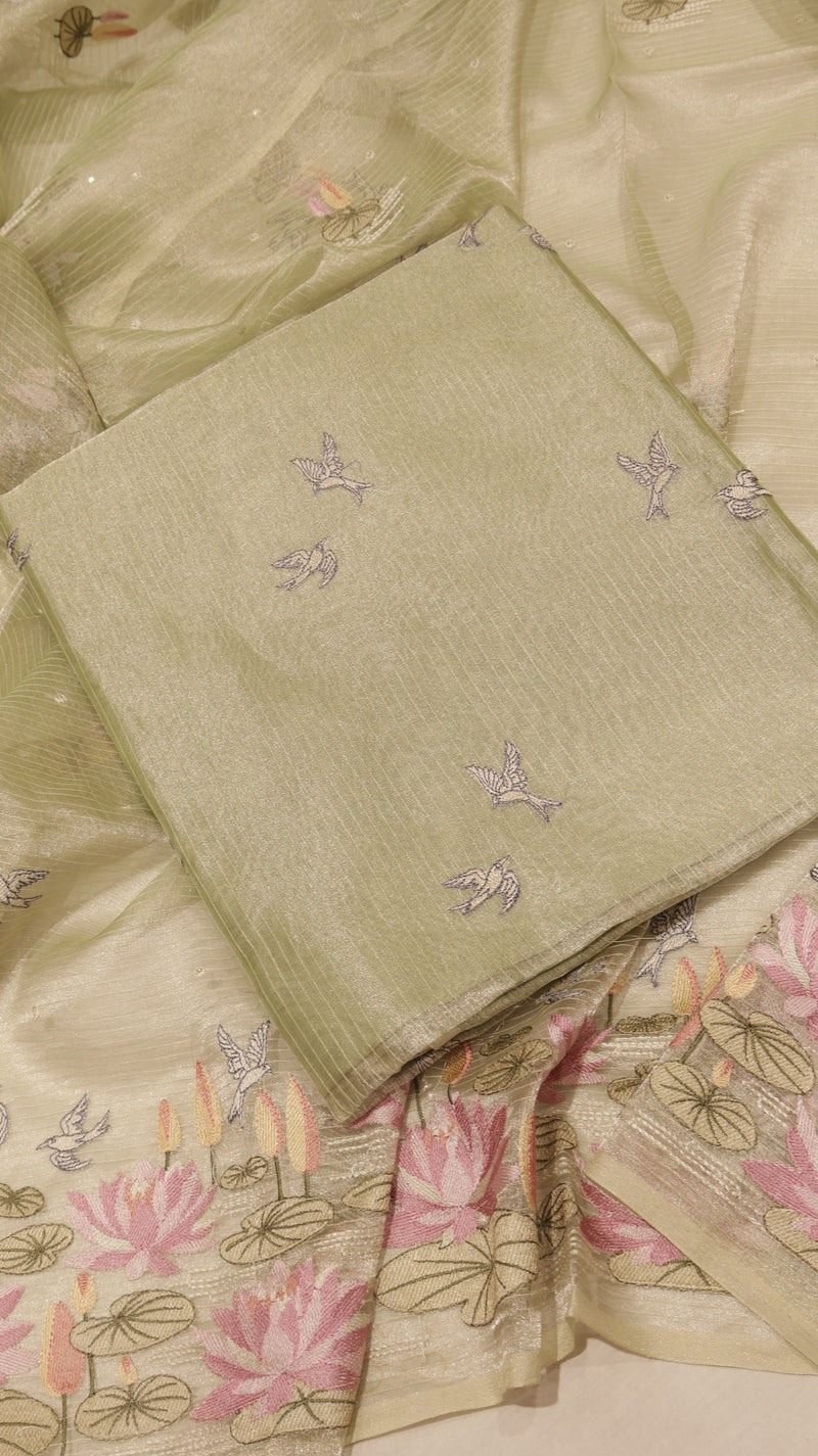 Hand Embroidered Banarasi Tissue Silk Suit