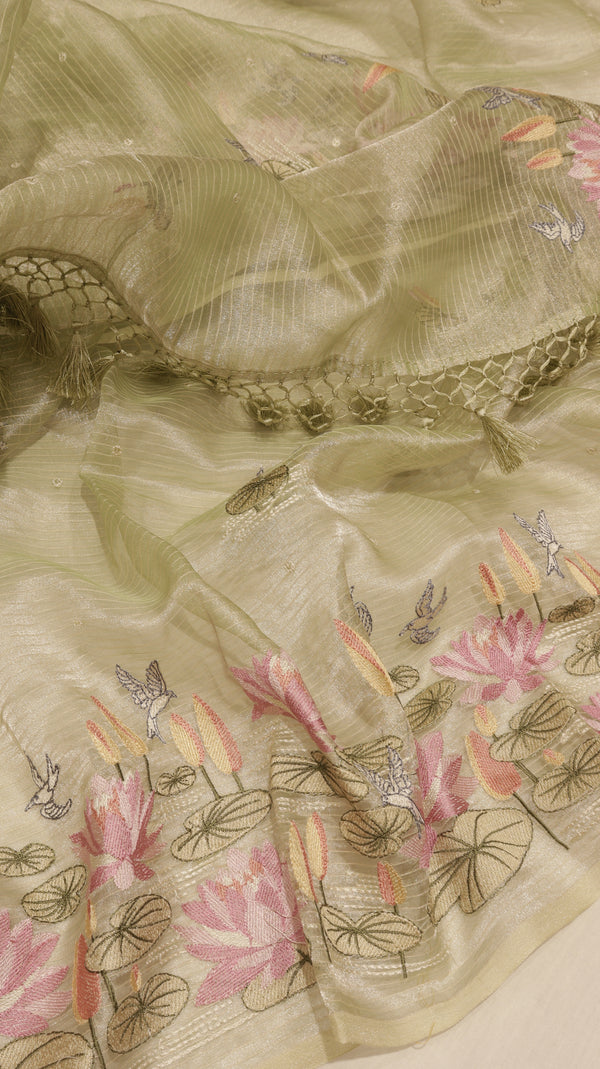 Hand Embroidered Banarasi Tissue Silk Suit
