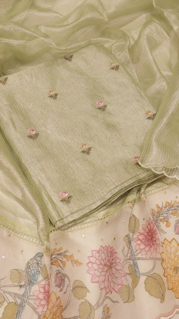 Hand Embroidered Banarasi Tissue Silk Suit