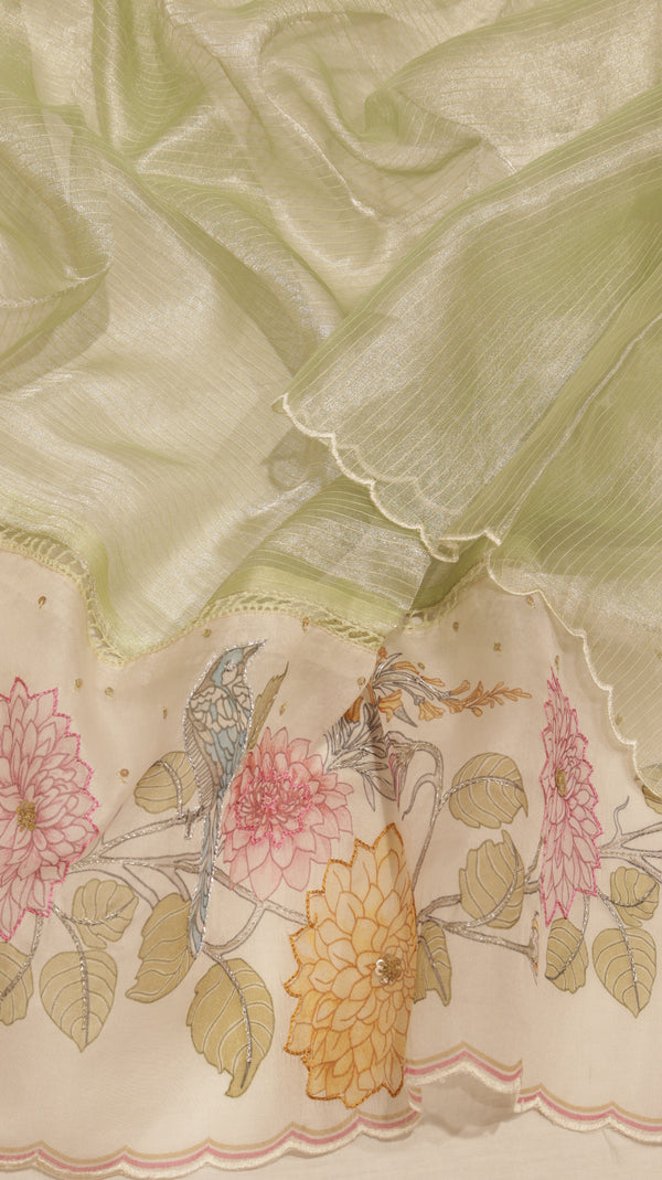 Hand Embroidered Banarasi Tissue Silk Suit