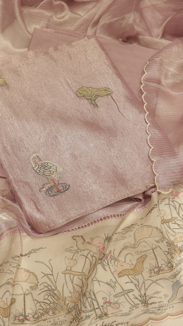 Hand Embroidered Banarasi Tissue Silk Suit