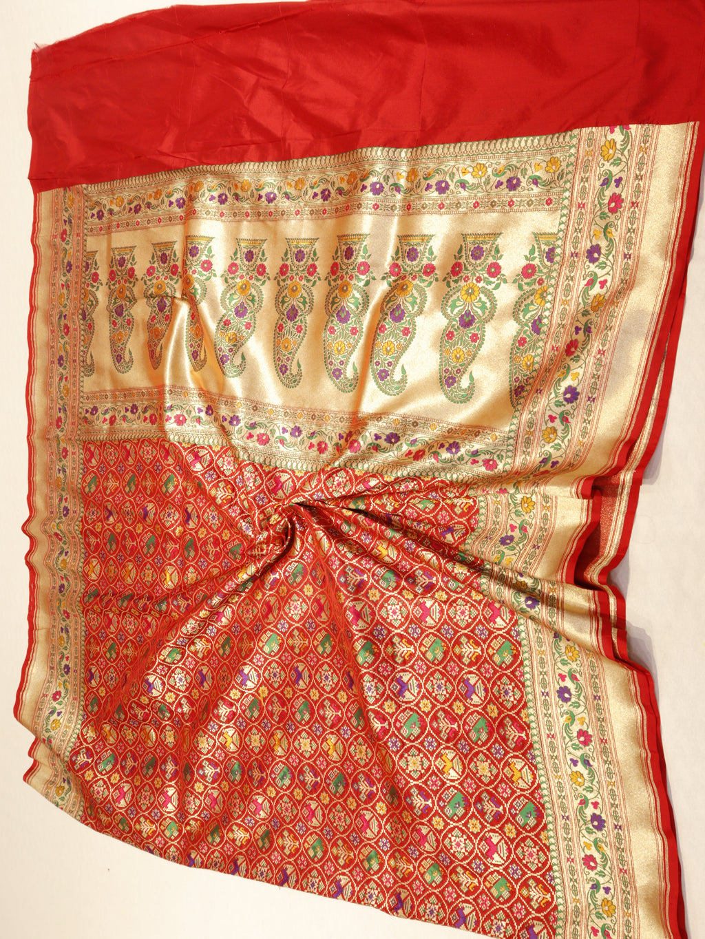 Banarasi Pure Katan Silk Patan Patola Handloom Dupatta - Red