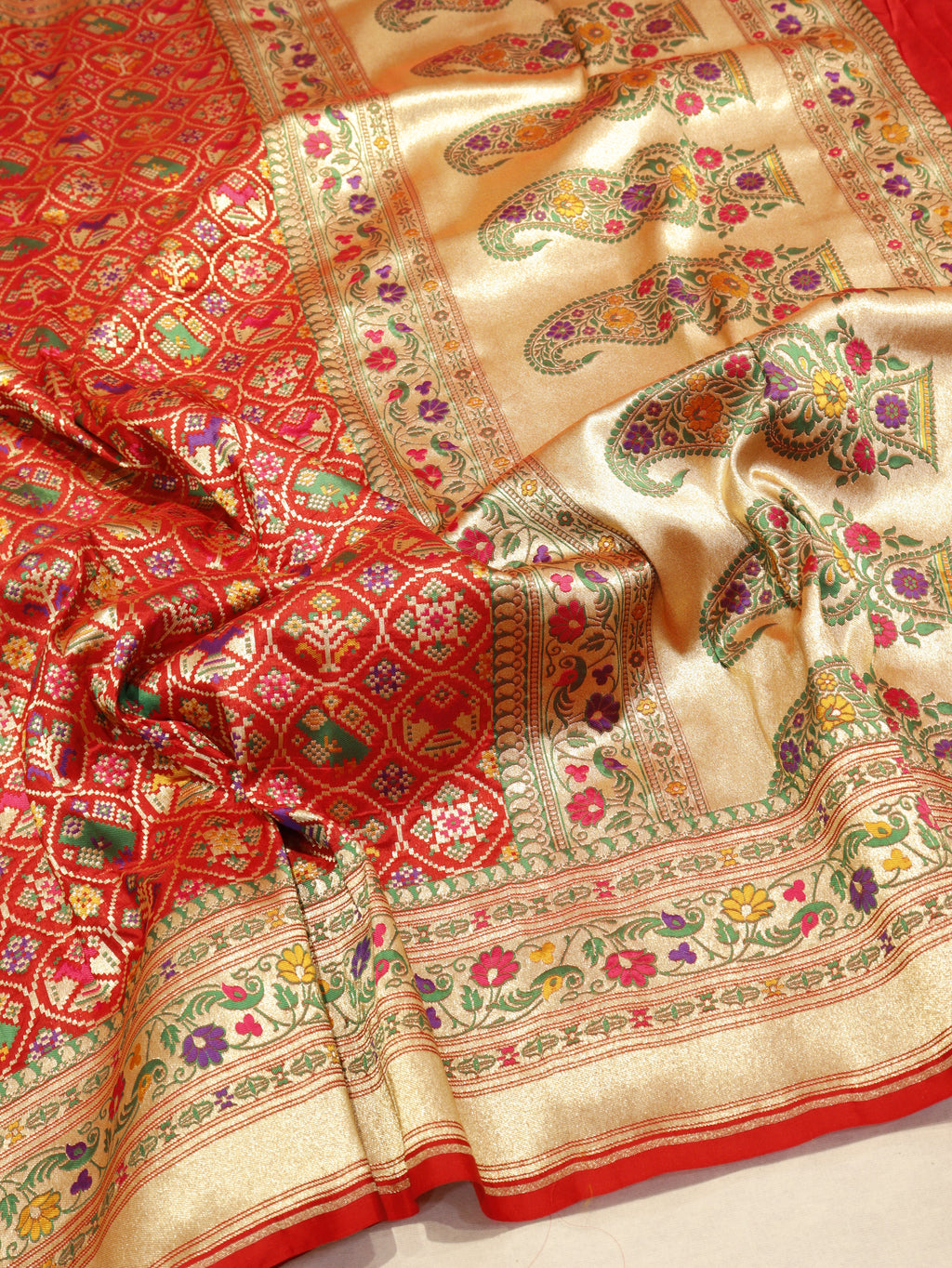 Banarasi Pure Katan Silk Patan Patola Handloom Dupatta - Red