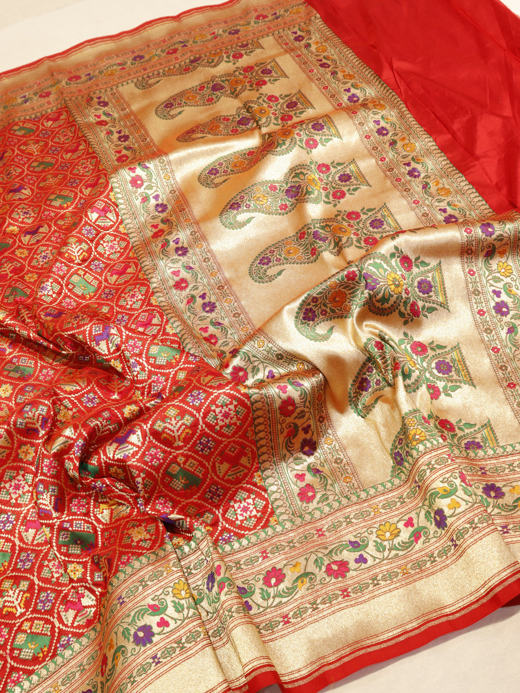 Banarasi Pure Katan Silk Patan Patola Handloom Dupatta - Red