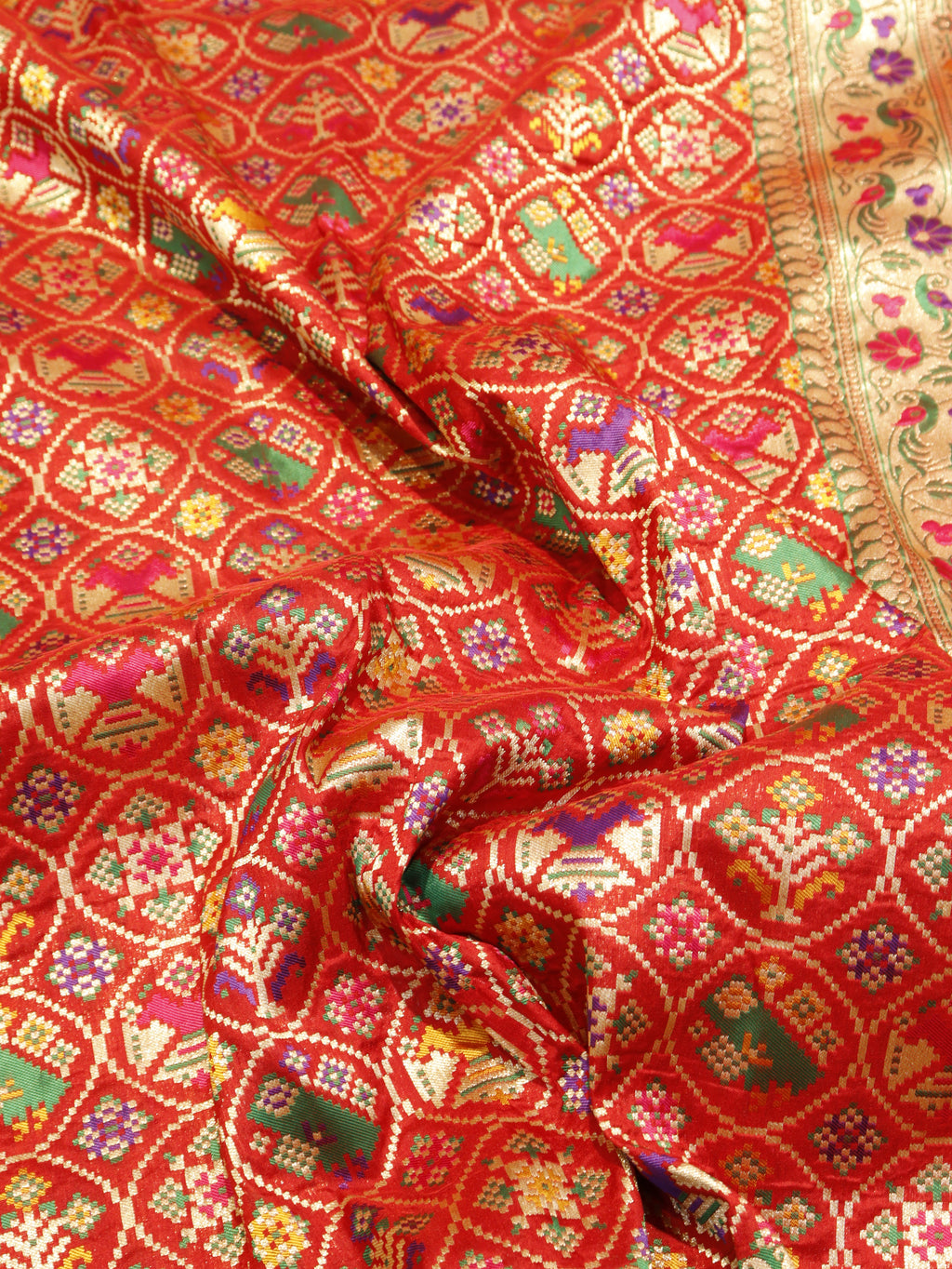 Banarasi Pure Katan Silk Patan Patola Handloom Dupatta - Red