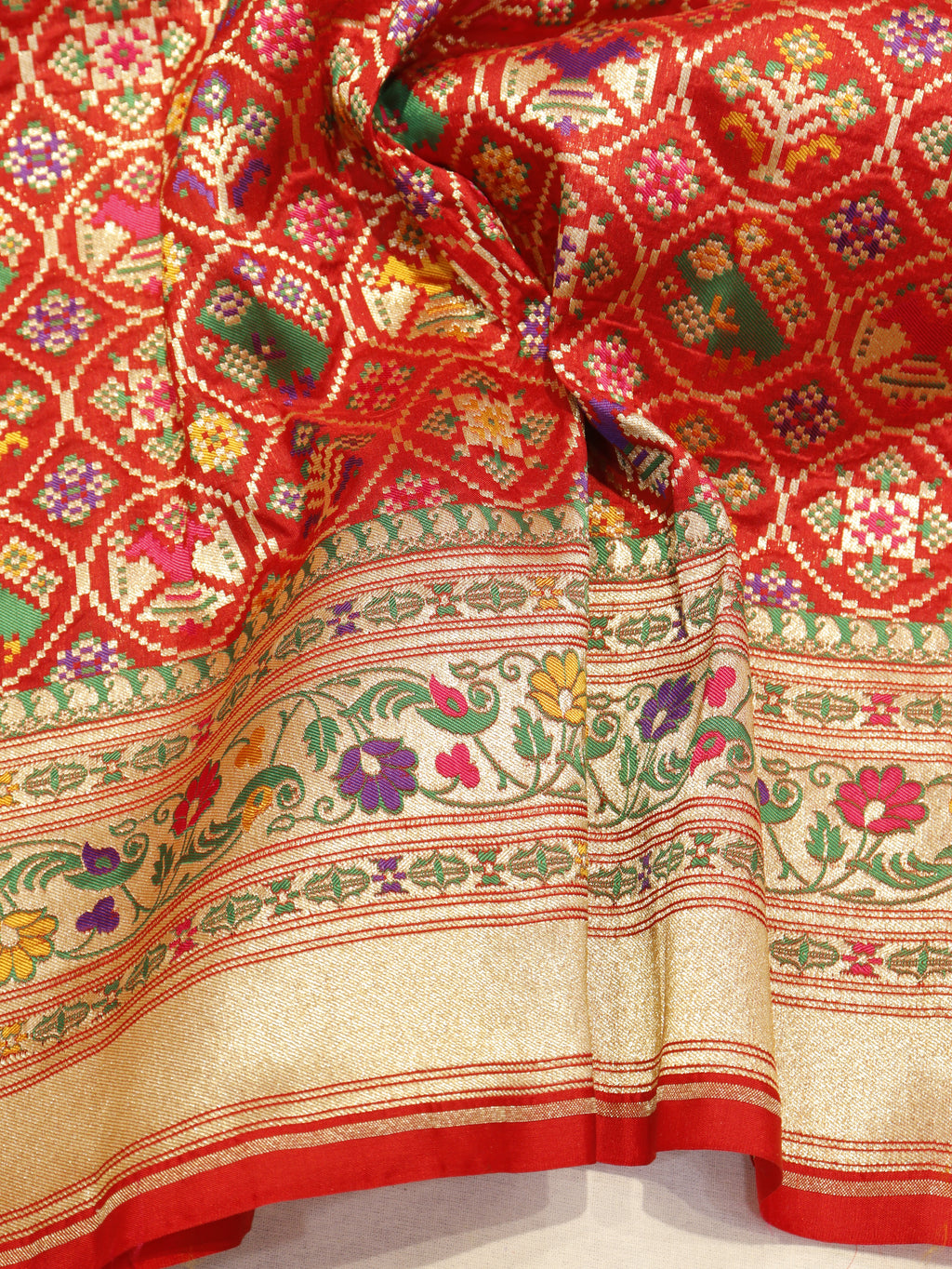Banarasi Pure Katan Silk Patan Patola Handloom Dupatta - Red