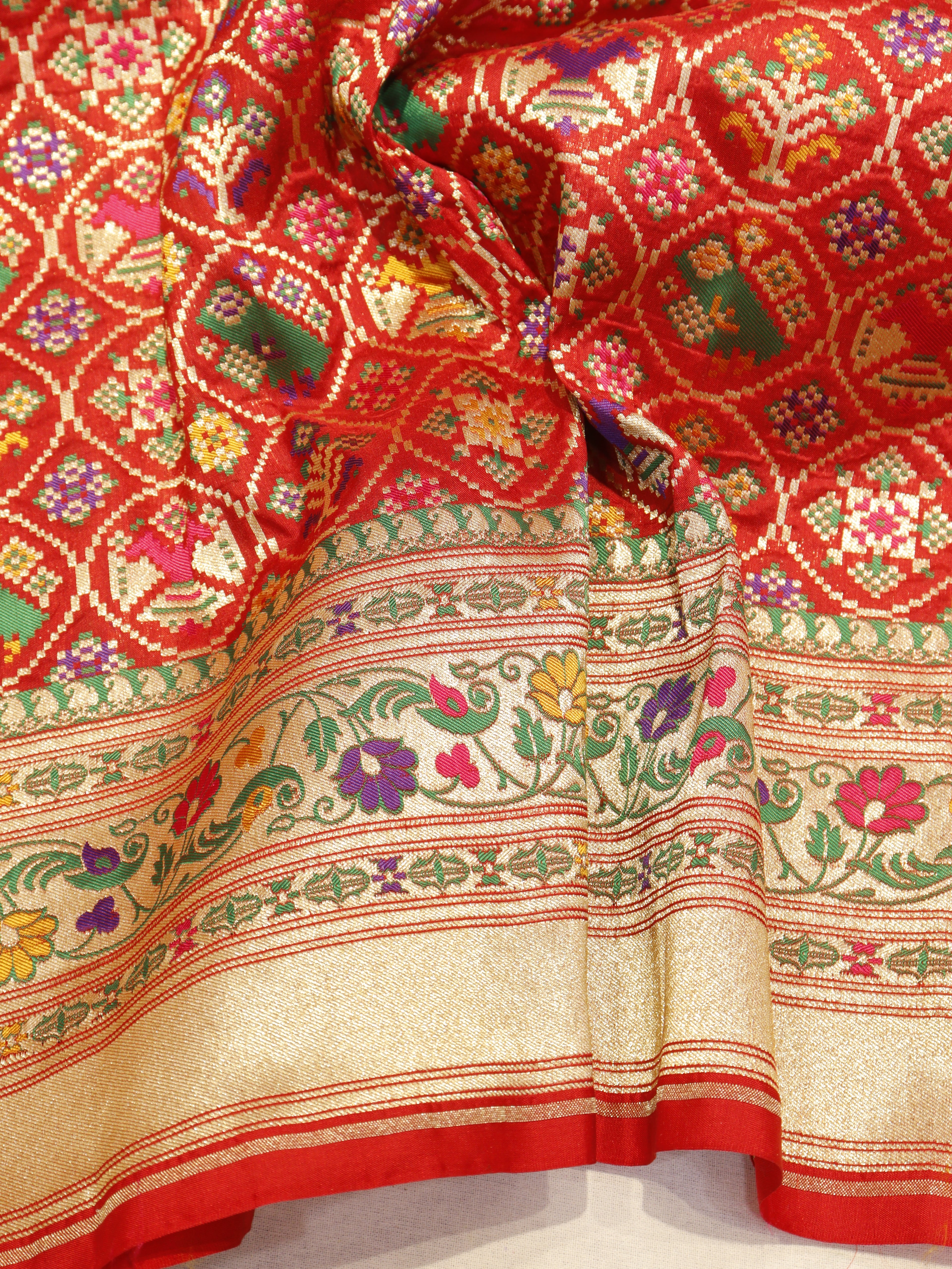 Banarasi Pure Katan Silk Patan Patola Handloom Dupatta - Red