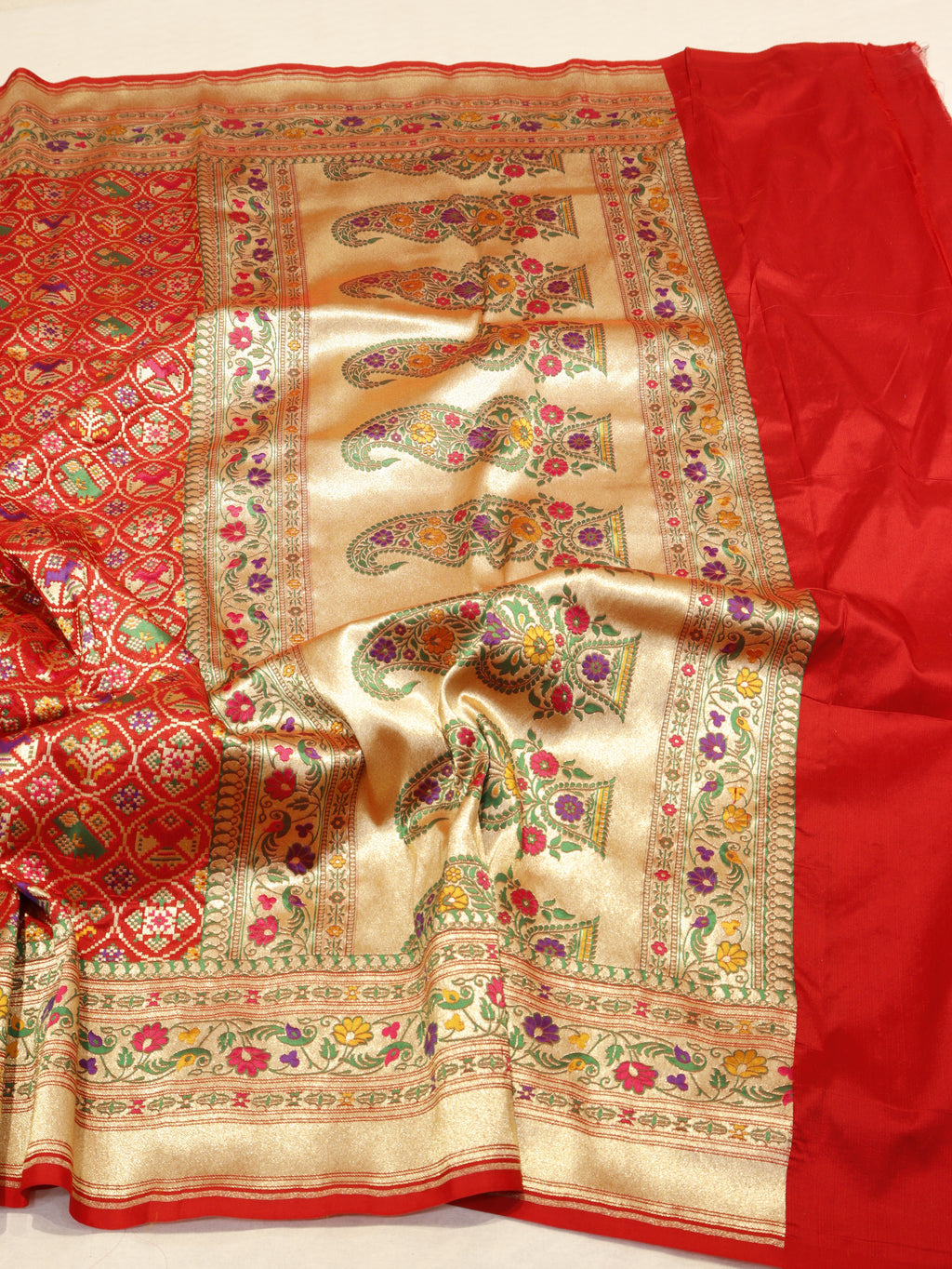 Banarasi Pure Katan Silk Patan Patola Handloom Dupatta - Red