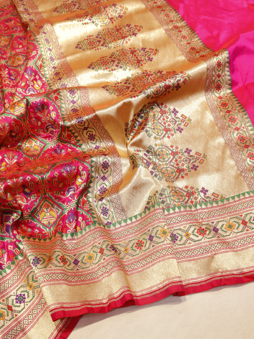 Banarasi Pure Katan Silk Patan Patola Handloom Dupatta - Pink
