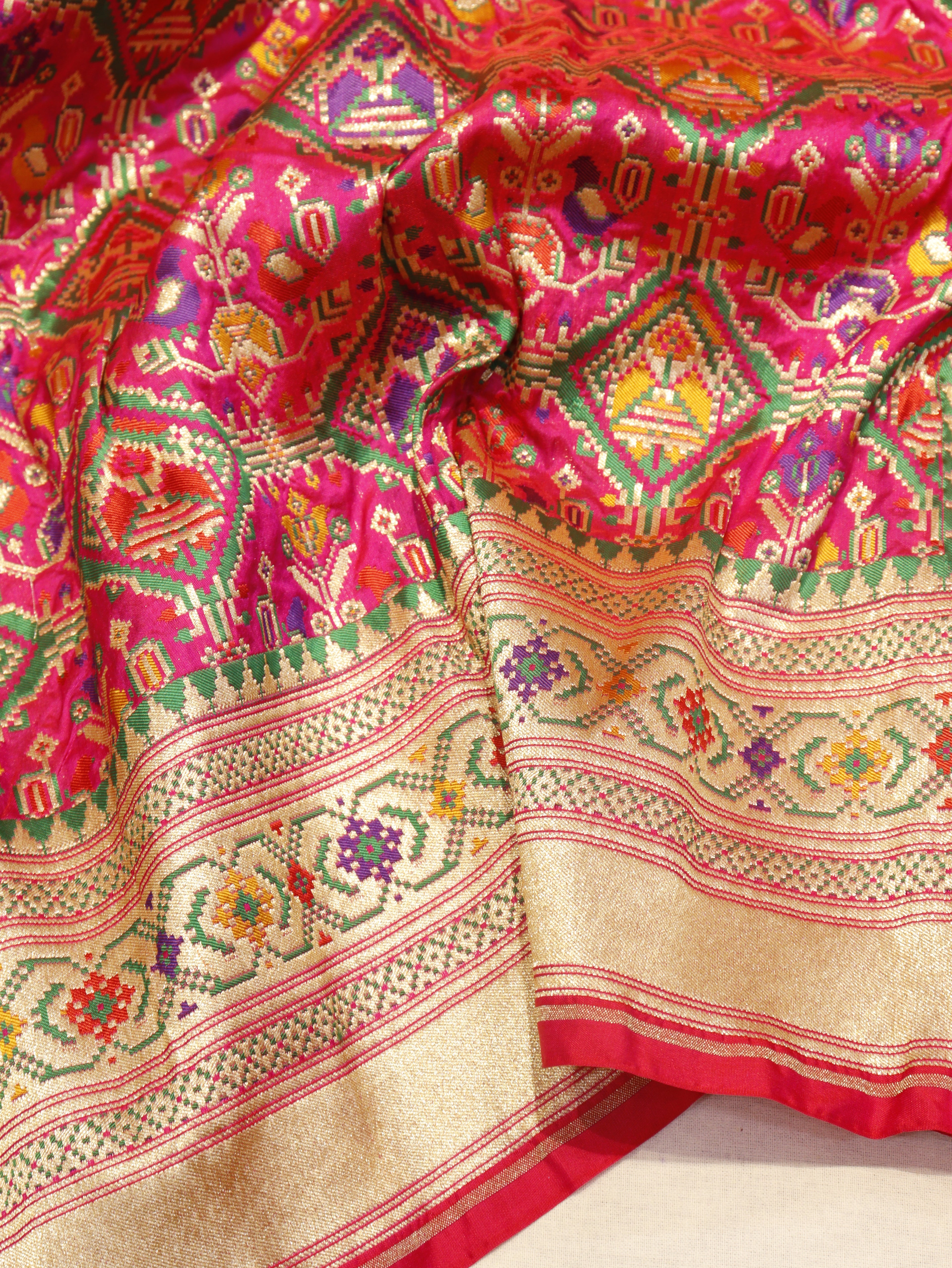 Banarasi Pure Katan Silk Patan Patola Handloom Dupatta - Pink