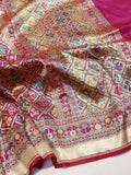 Banarasi Pure Katan Silk Patan Patola Handloom Dupatta - Pink
