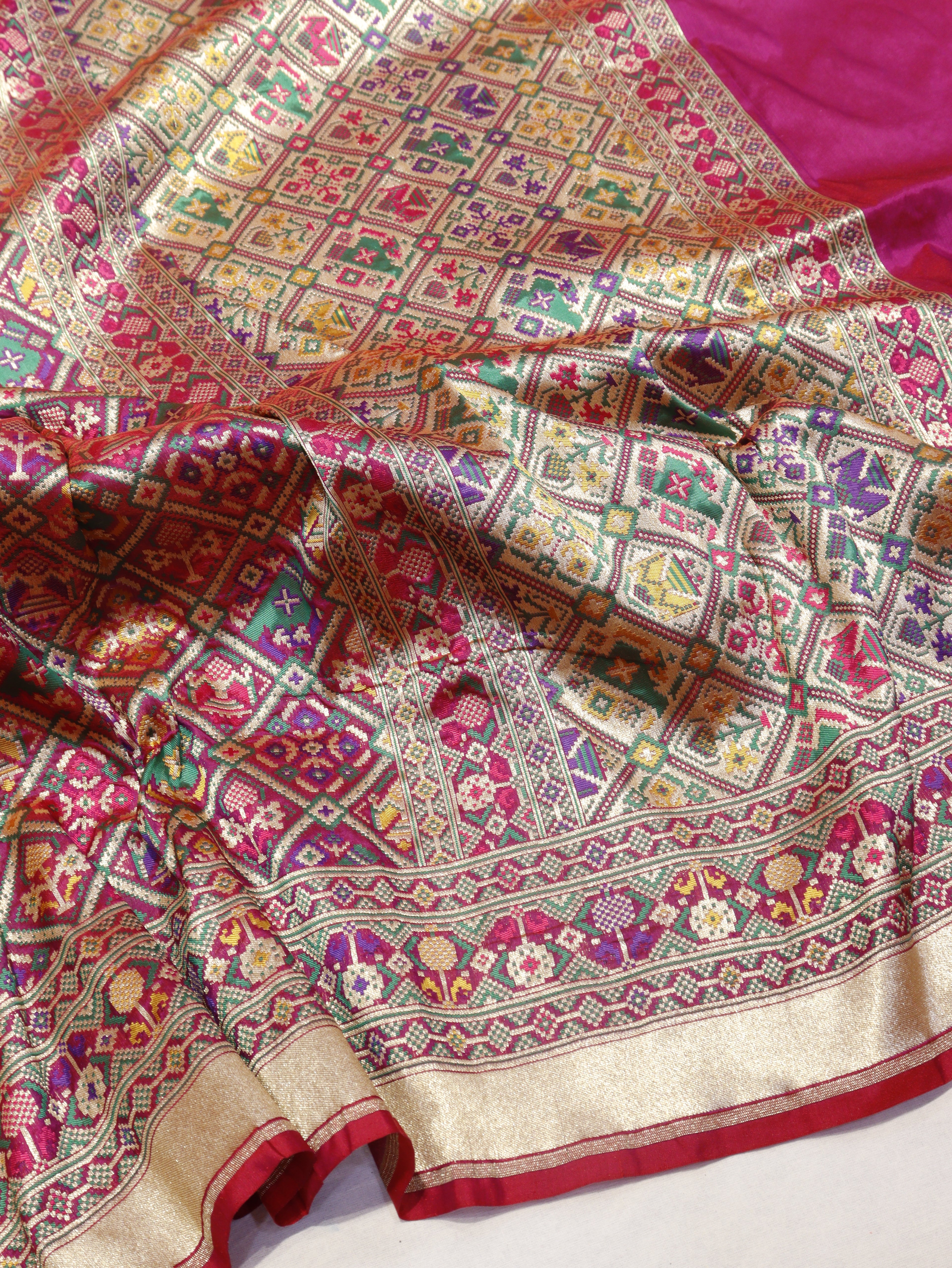 Banarasi Pure Katan Silk Patan Patola Handloom Dupatta - Pink