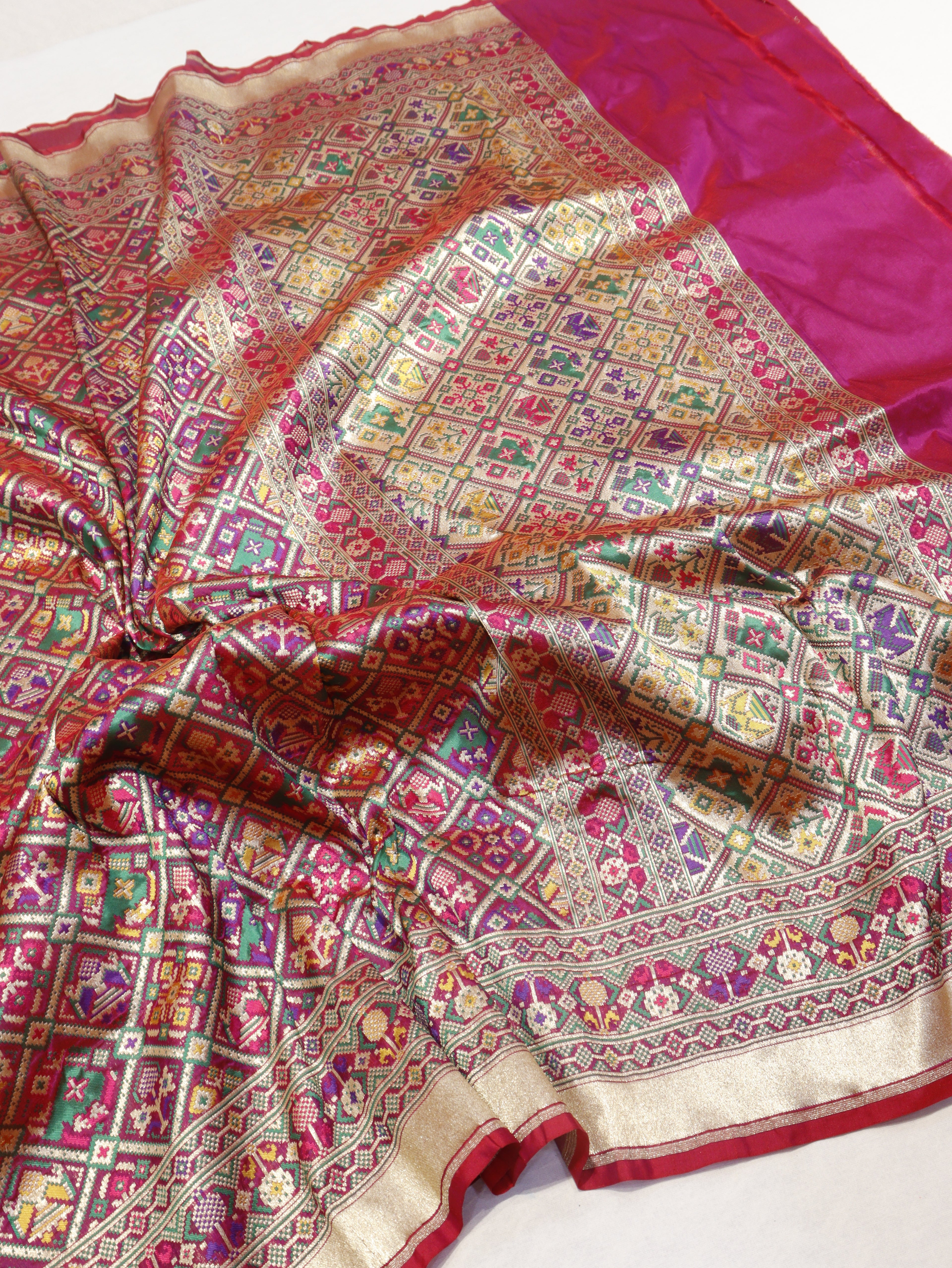 Banarasi Pure Katan Silk Patan Patola Handloom Dupatta - Pink