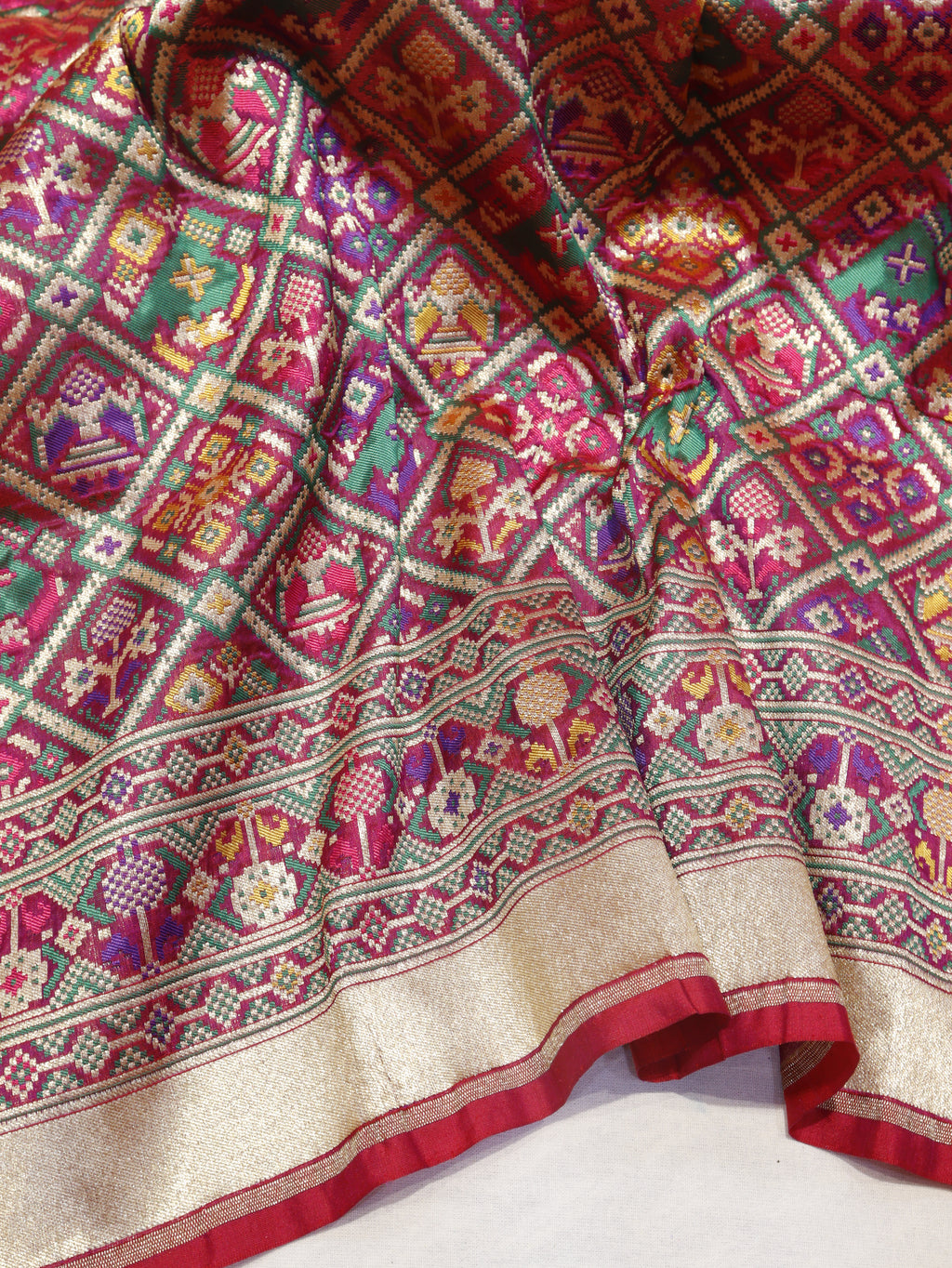 Banarasi Pure Katan Silk Patan Patola Handloom Dupatta - Pink