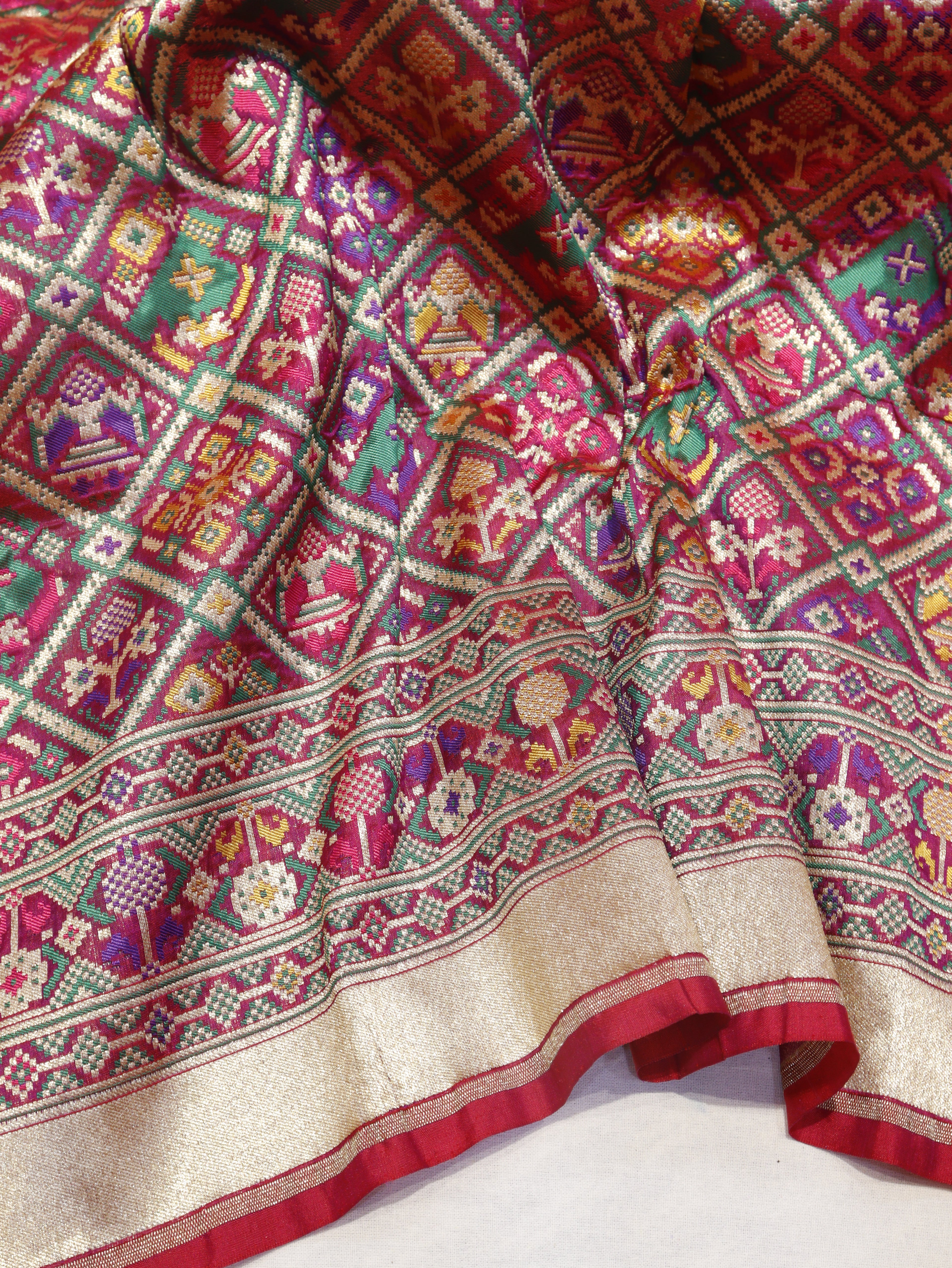 Banarasi Pure Katan Silk Patan Patola Handloom Dupatta - Pink