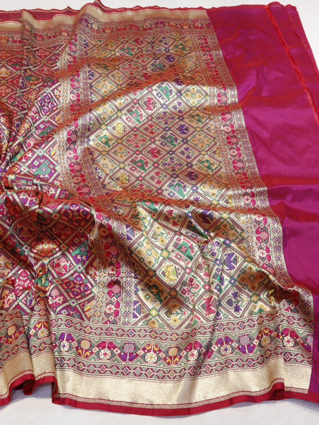 Banarasi Pure Katan Silk Patan Patola Handloom Dupatta - Pink