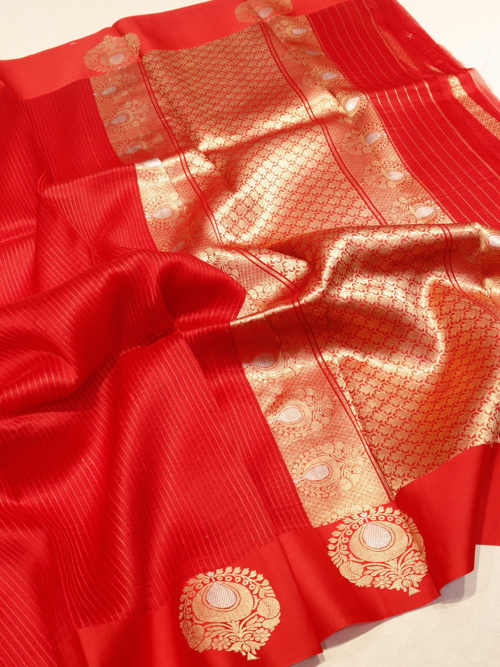 Banarasi Pure Kora Silk Handloom Saree - Red