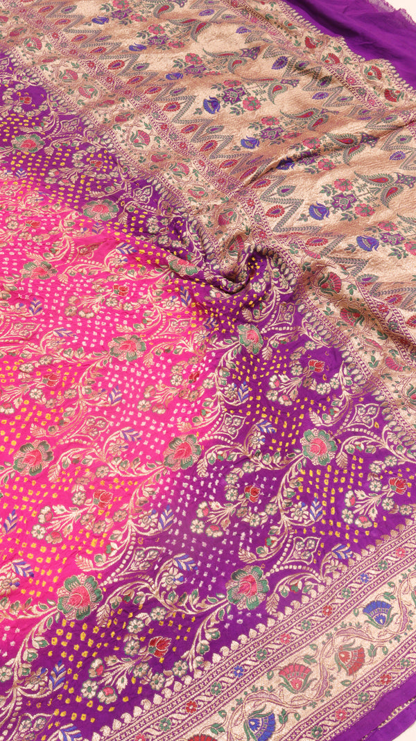 Handloom Pure Khaddi Georgette Bandhej Dupatta with Paithani Border