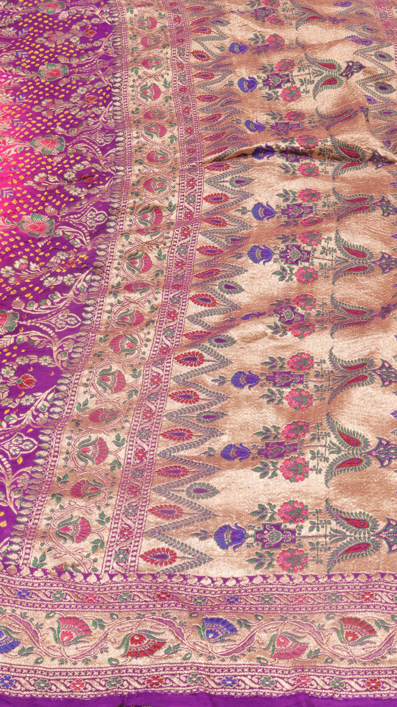 Handloom Pure Khaddi Georgette Bandhej Dupatta with Paithani Border
