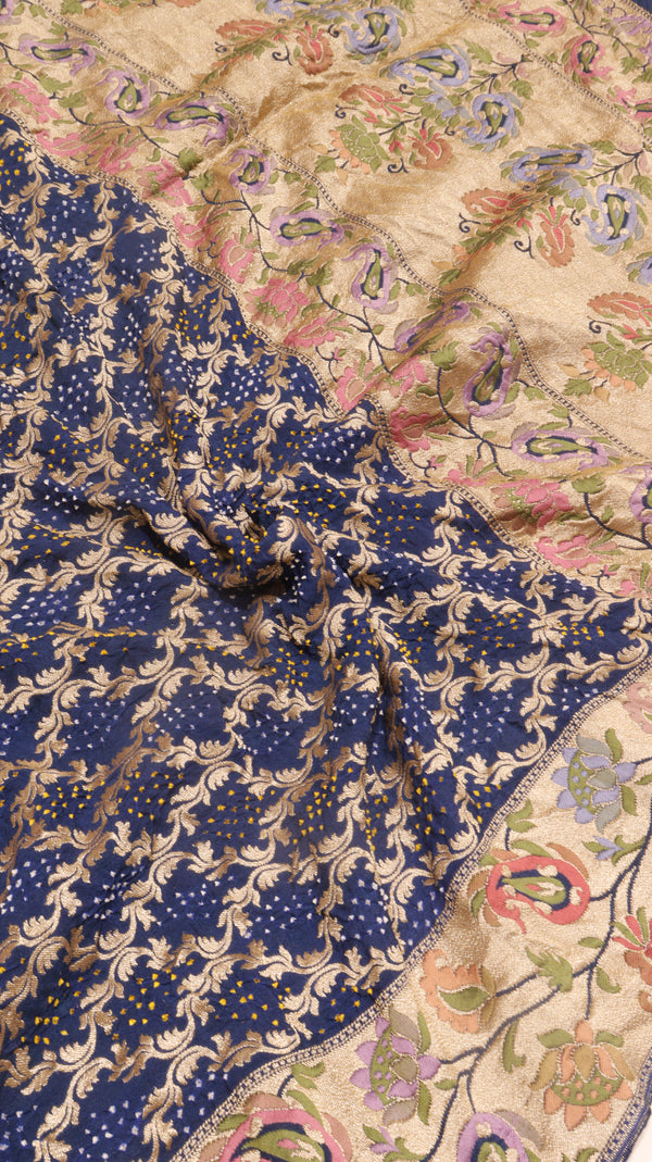 Handloom Pure Khaddi Georgette Bandhej Dupatta with Paithani Border