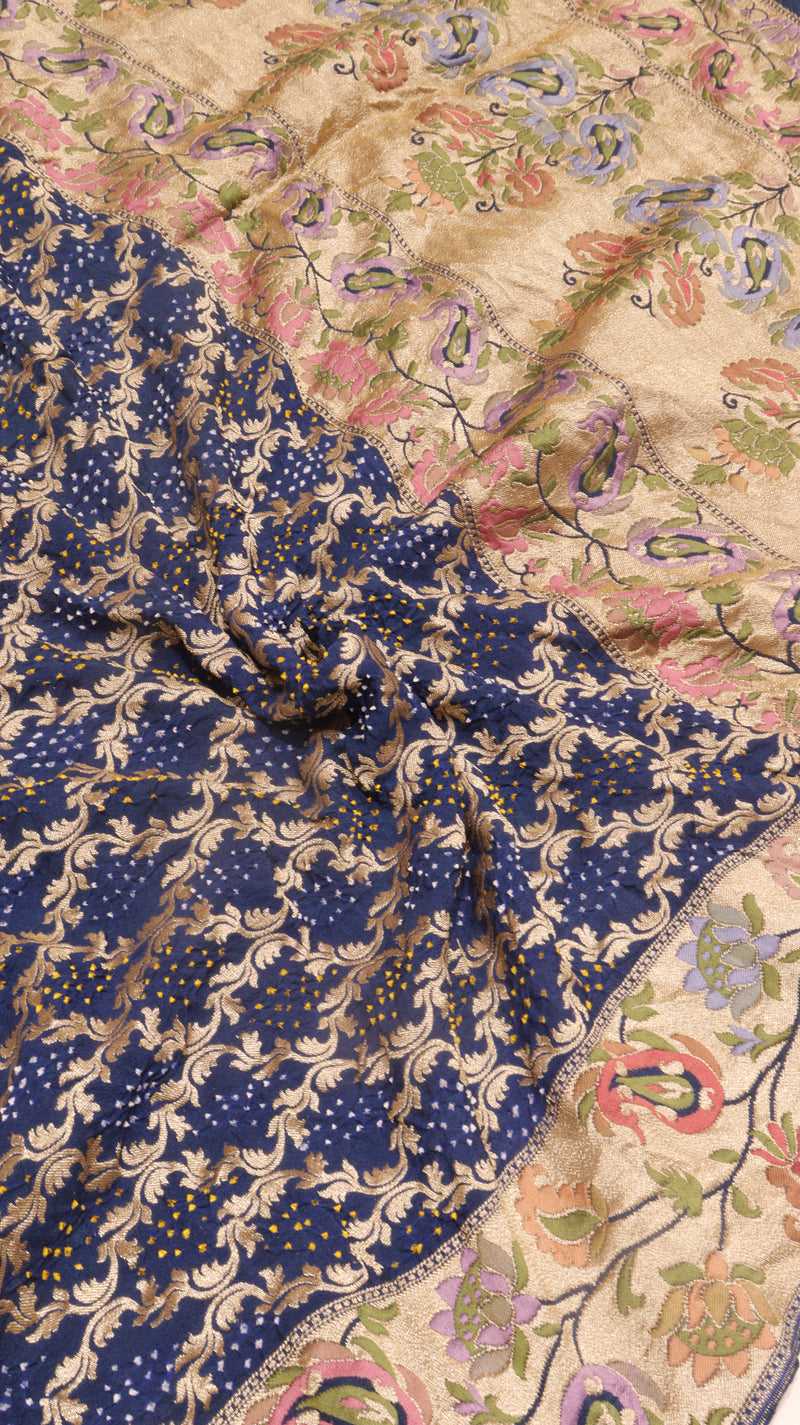 Handloom Pure Khaddi Georgette Bandhej Dupatta with Paithani Border
