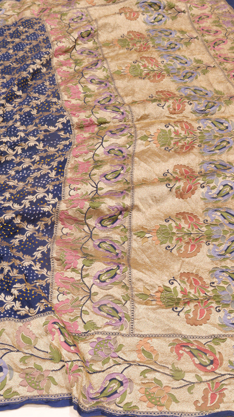 Handloom Pure Khaddi Georgette Bandhej Dupatta with Paithani Border