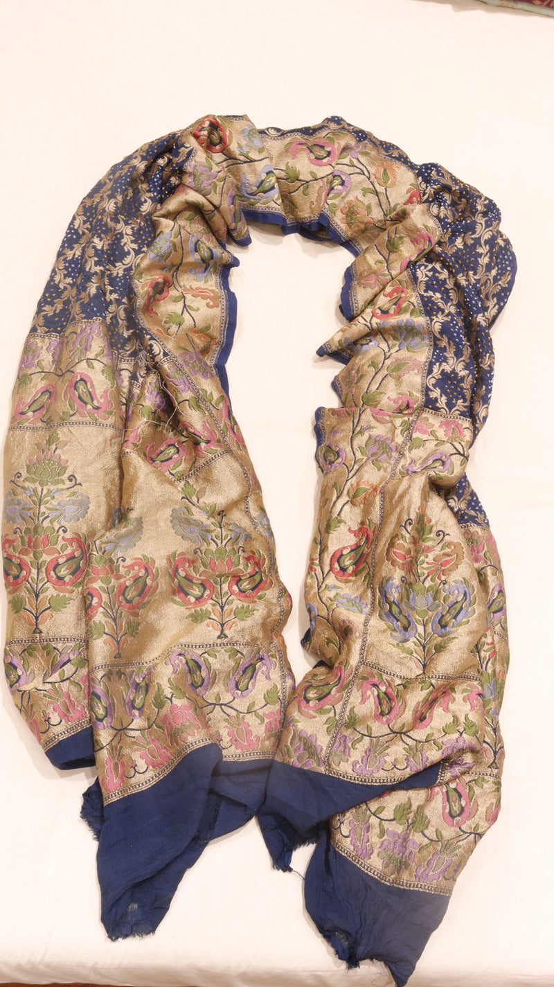 Handloom Pure Khaddi Georgette Bandhej Dupatta with Paithani Border