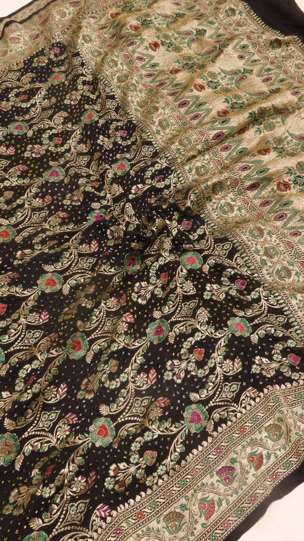 Handloom Pure Khaddi Georgette Bandhej Dupatta with Paithani Border