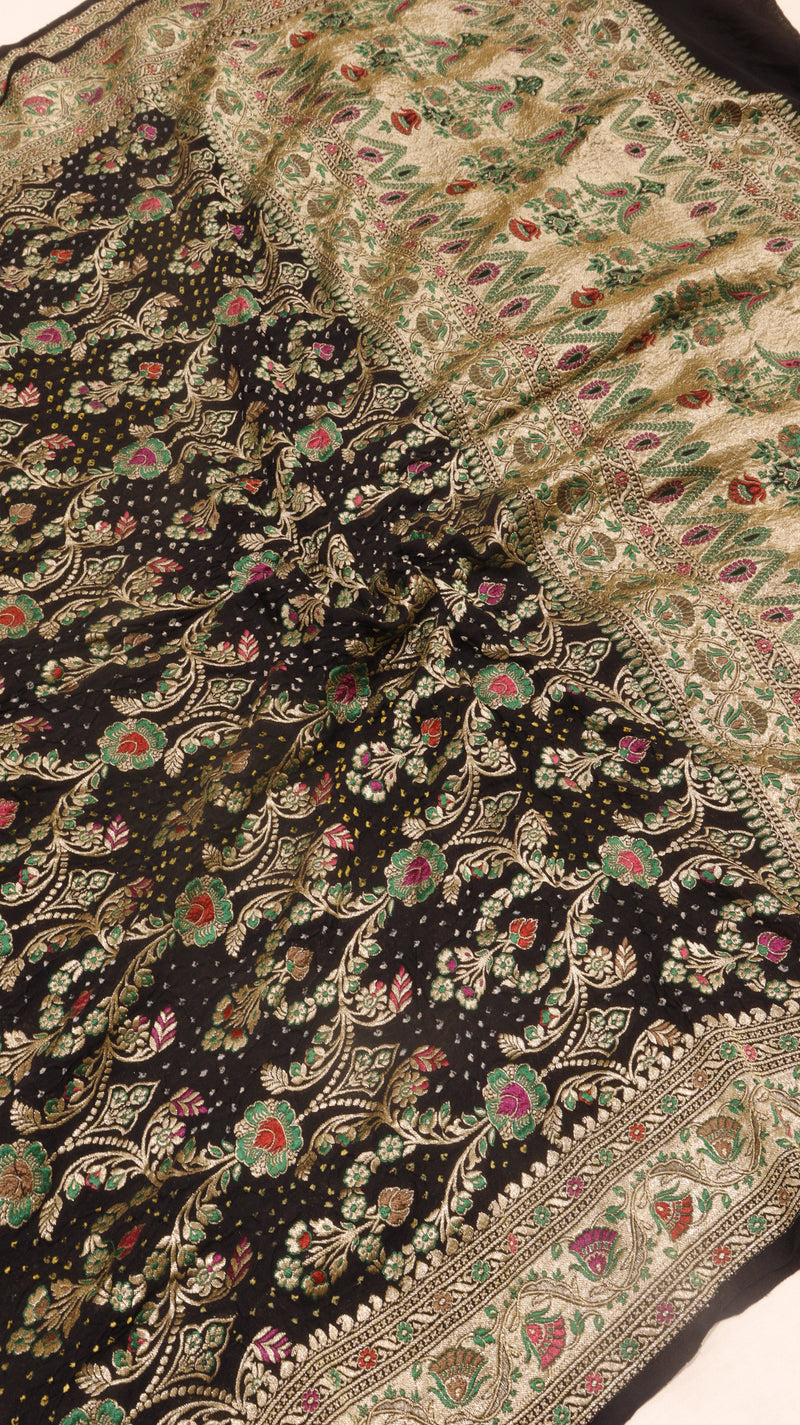 Handloom Pure Khaddi Georgette Bandhej Dupatta with Paithani Border