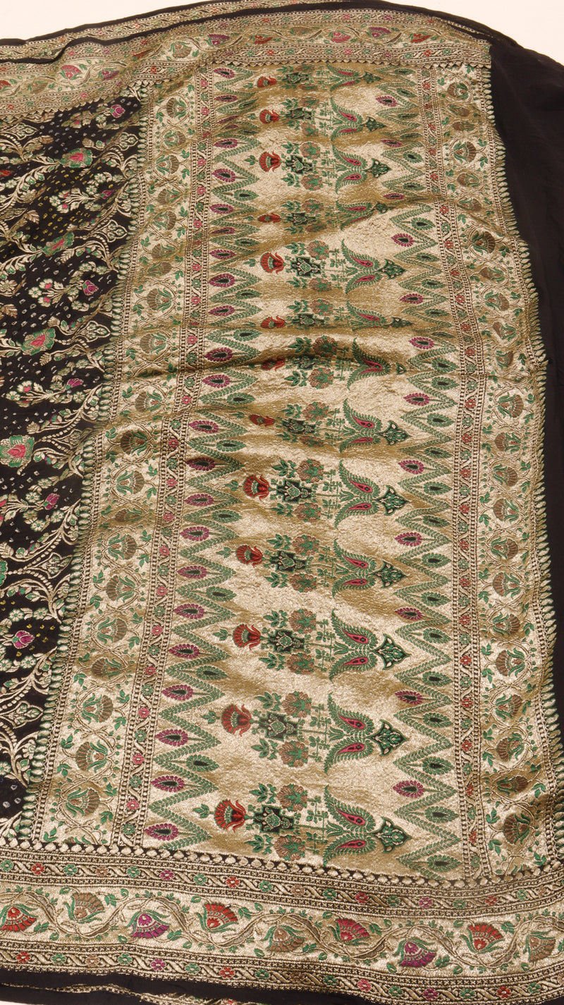 Handloom Pure Khaddi Georgette Bandhej Dupatta with Paithani Border