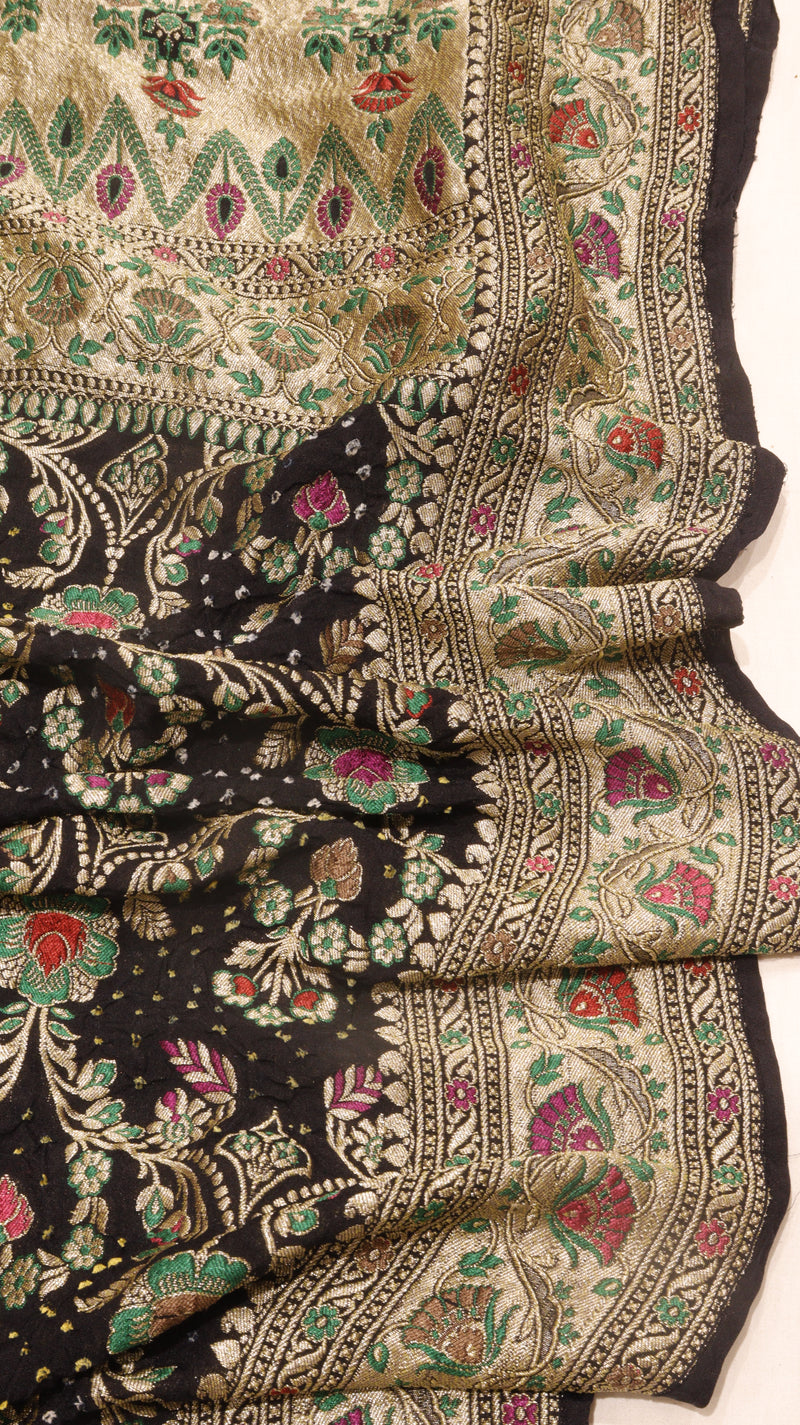 Handloom Pure Khaddi Georgette Bandhej Dupatta with Paithani Border