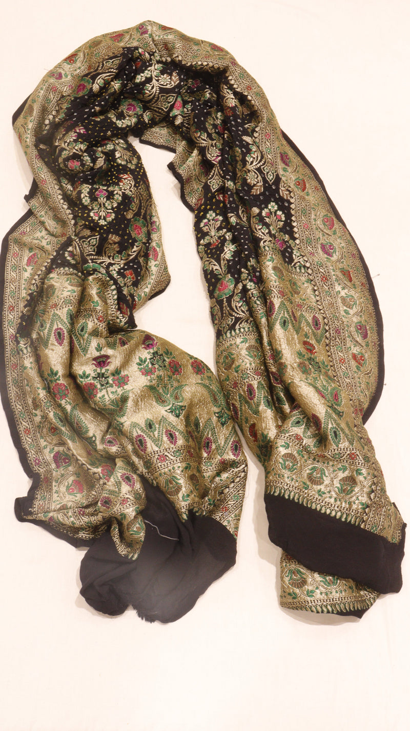 Handloom Pure Khaddi Georgette Bandhej Dupatta with Paithani Border