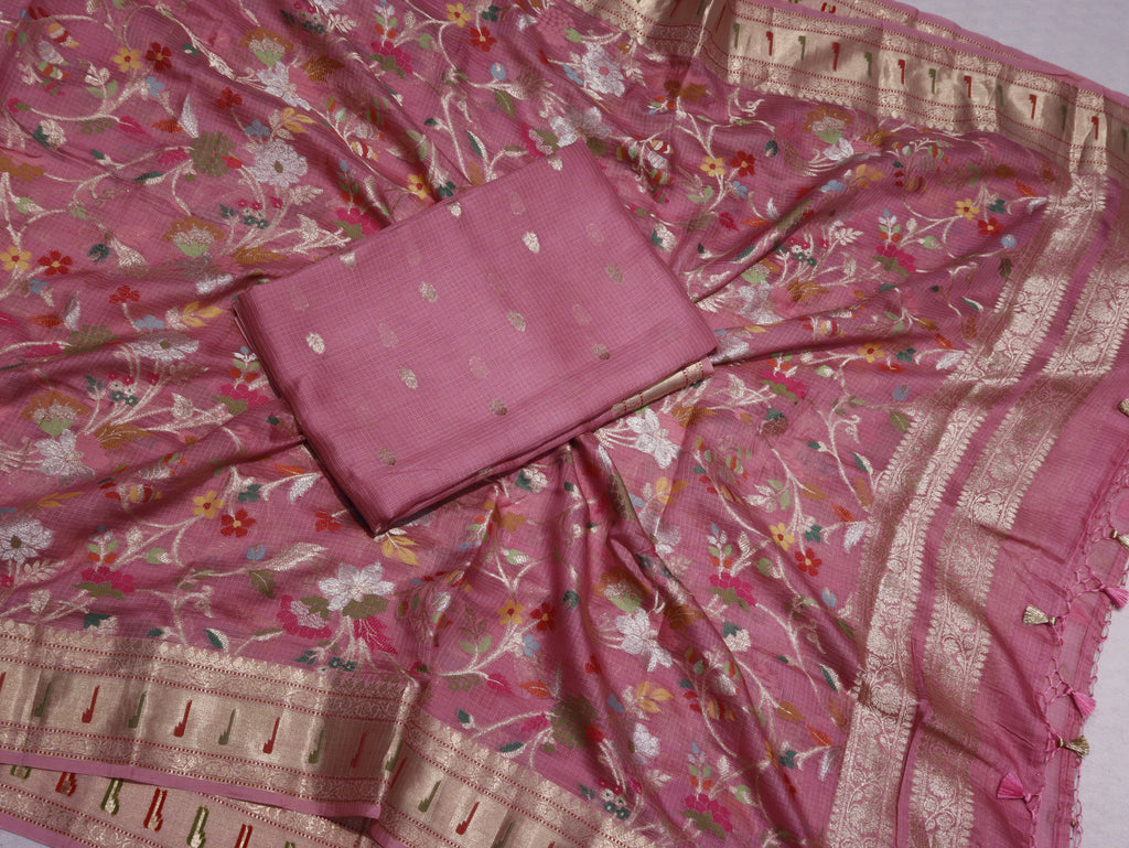 Pure Kota Cotton Paithani Suit Set - Lotus Pink