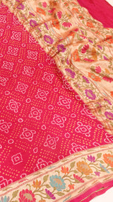 Handloom Pure Khaddi Georgette Bandhej Dupatta with Paithani Border