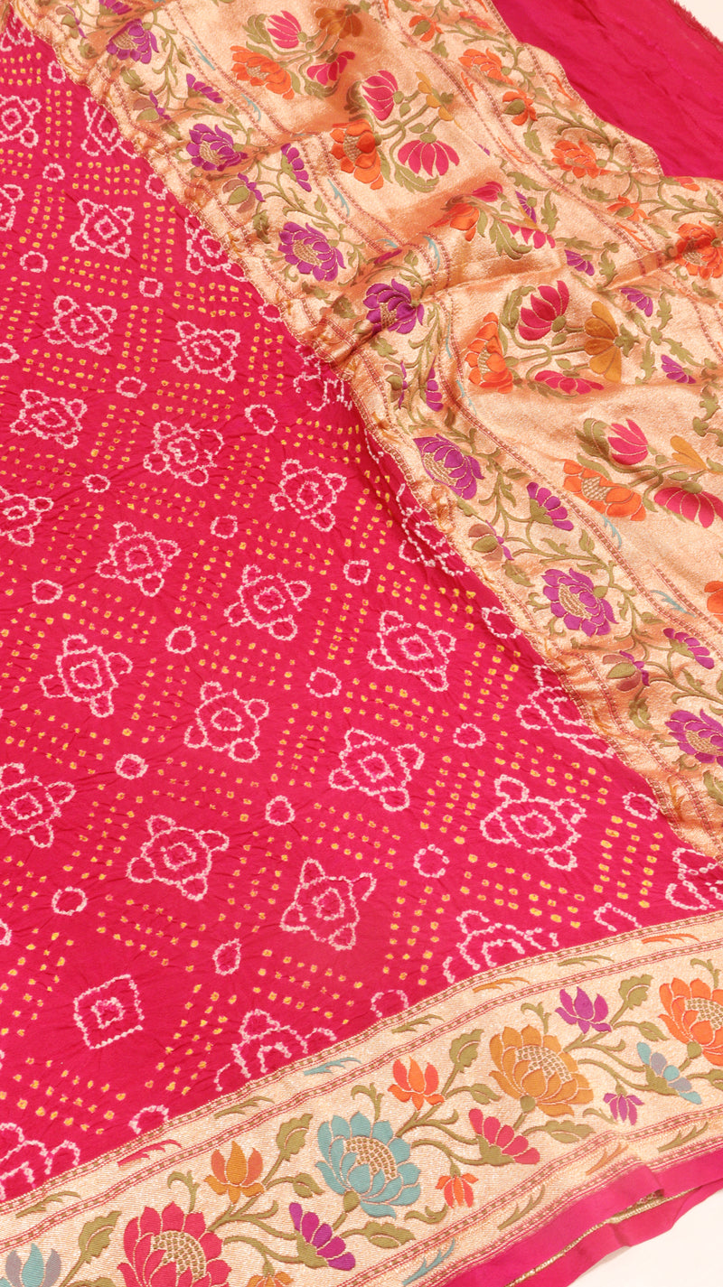 Handloom Pure Khaddi Georgette Bandhej Dupatta with Paithani Border