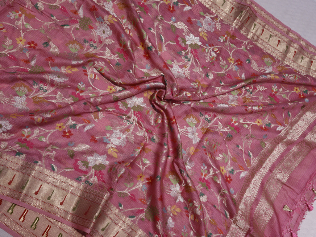 Pure Kota Cotton Paithani Suit Set - Lotus Pink