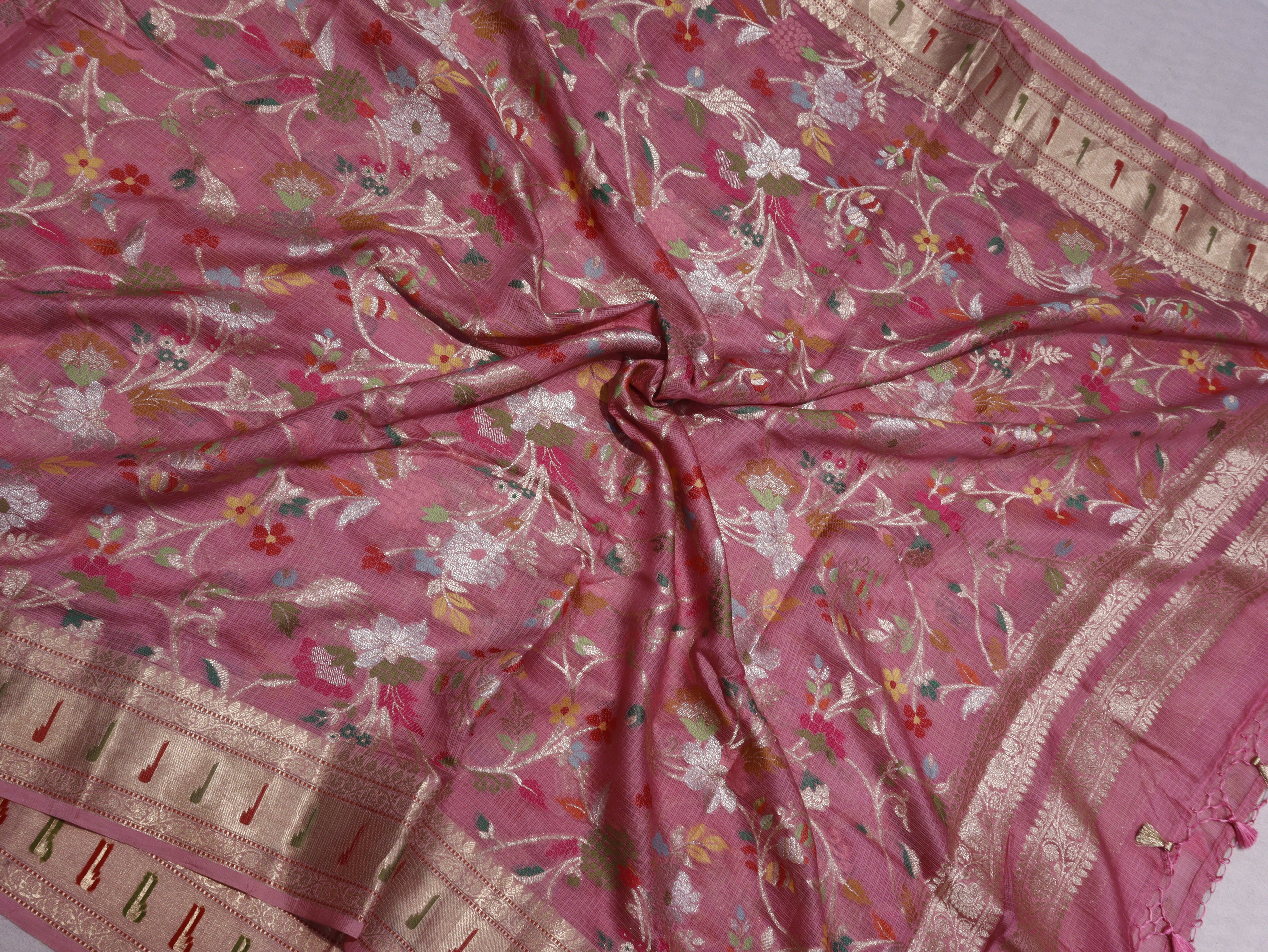 Pure Kota Cotton Paithani Suit Set - Lotus Pink