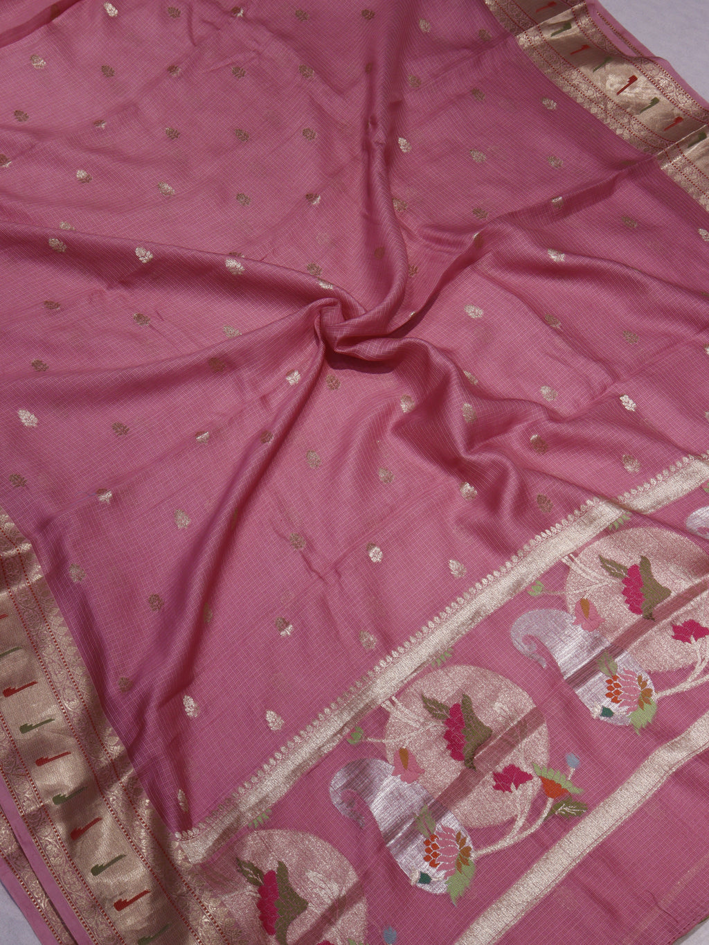 Pure Kota Cotton Paithani Suit Set - Lotus Pink