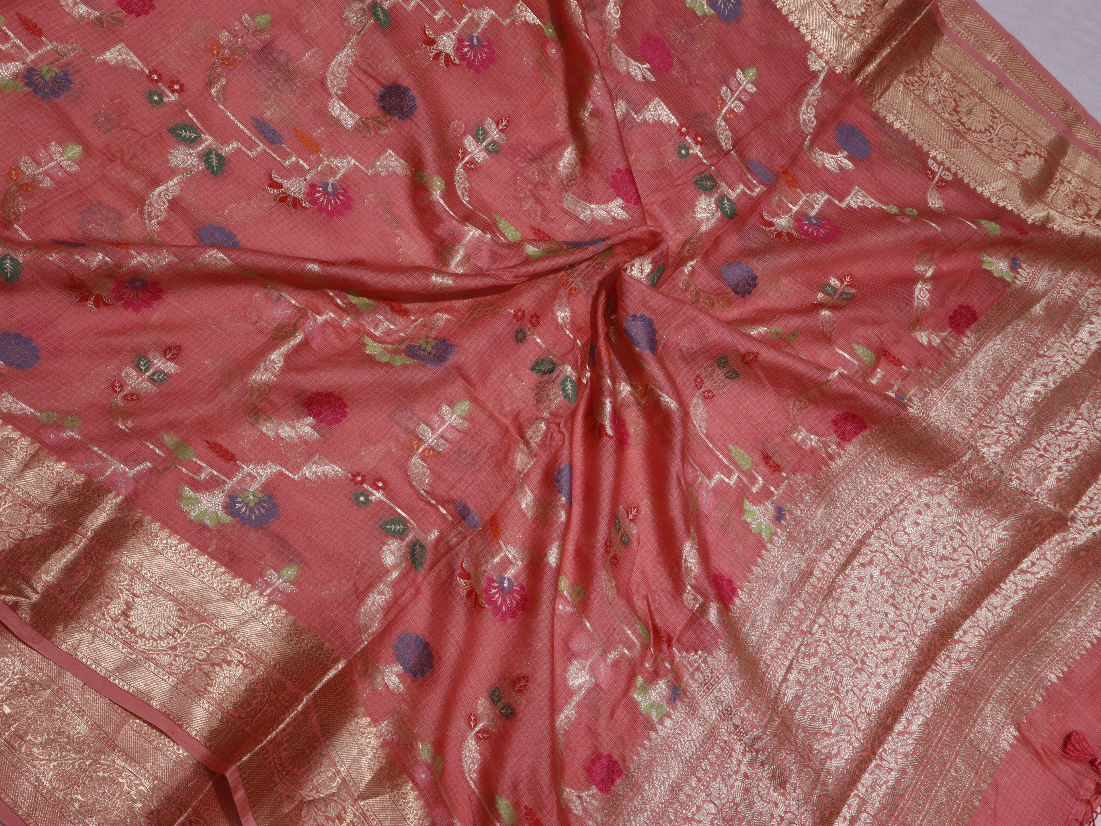 Pure Kota Cotton Paithani Suit Set - Pink Peach