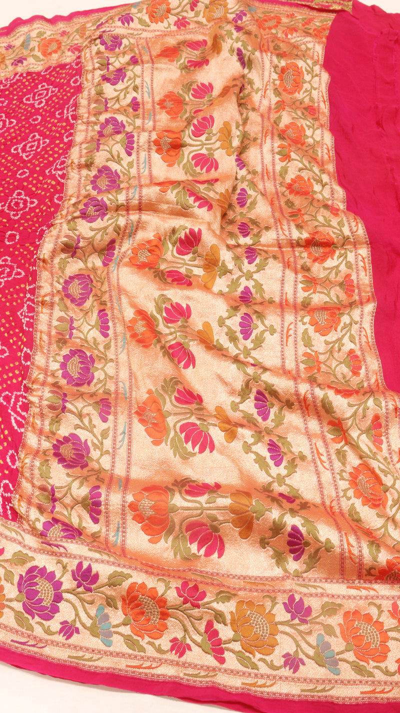 Handloom Pure Khaddi Georgette Bandhej Dupatta with Paithani Border