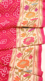 Handloom Pure Khaddi Georgette Bandhej Dupatta with Paithani Border