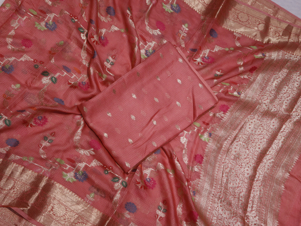 Pure Kota Cotton Paithani Suit Set - Pink Peach