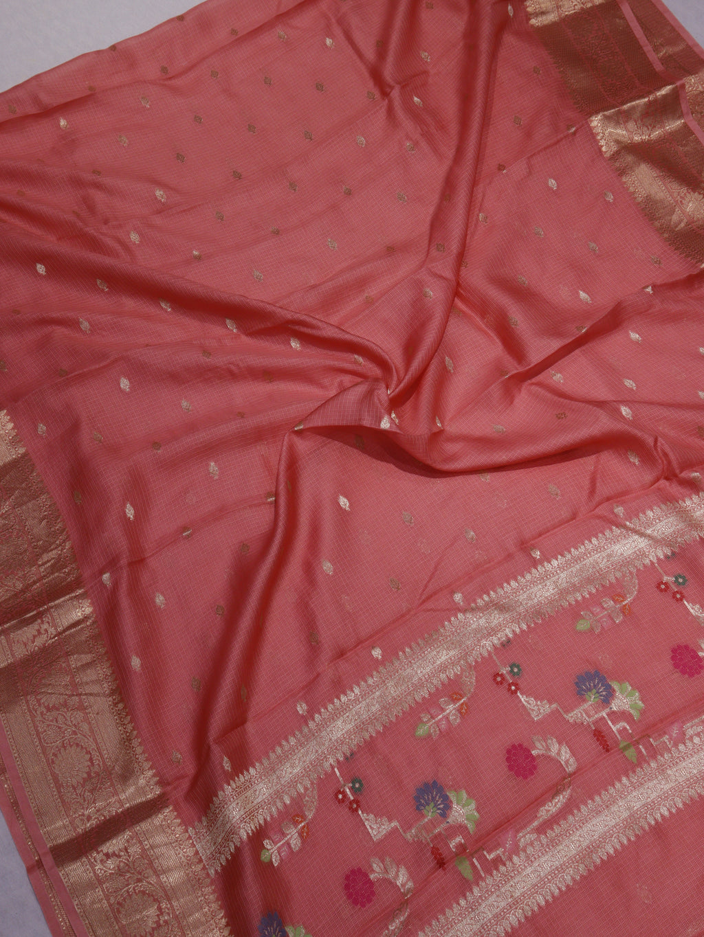 Pure Kota Cotton Paithani Suit Set - Pink Peach