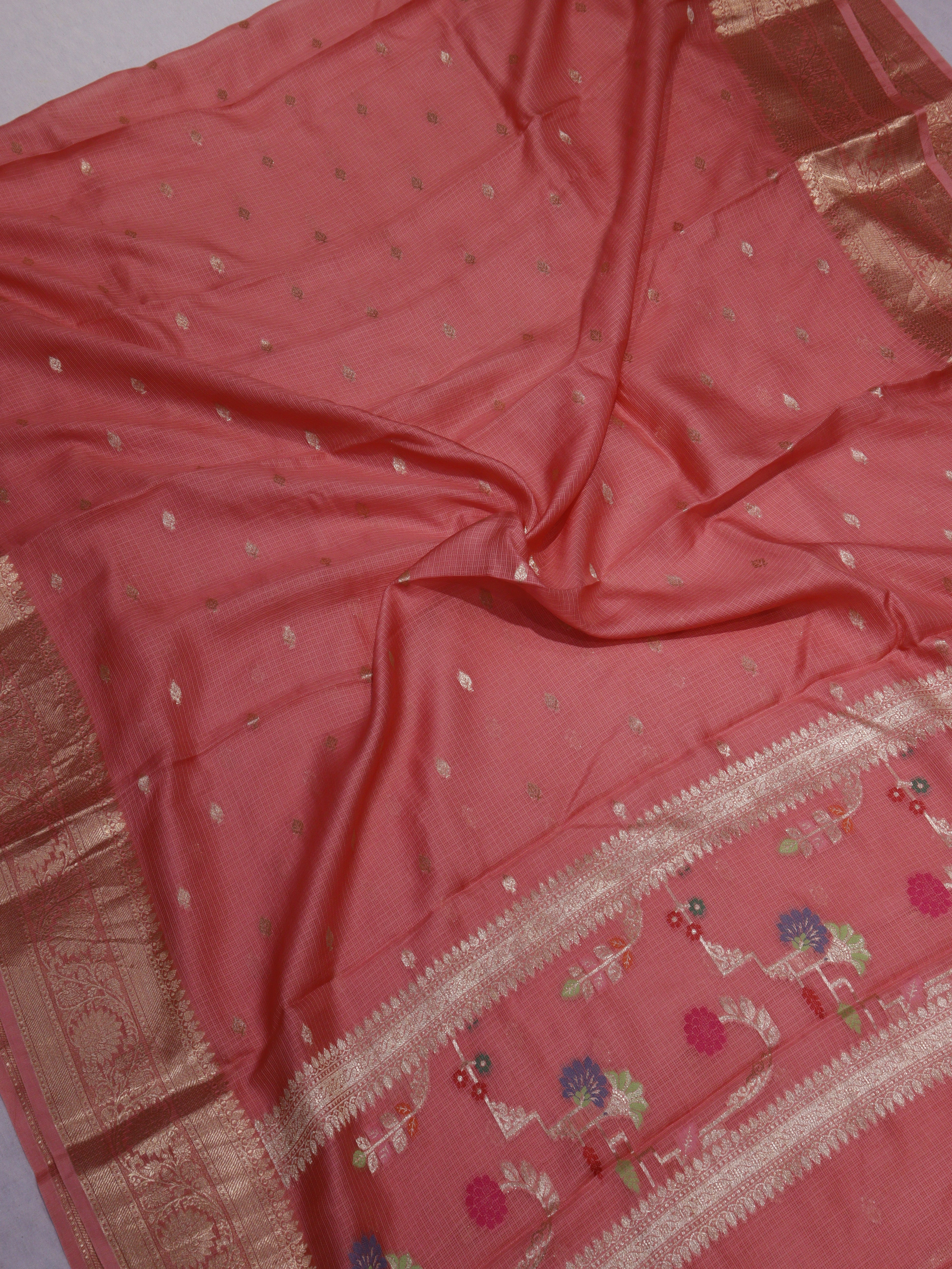 Pure Kota Cotton Paithani Suit Set - Pink Peach