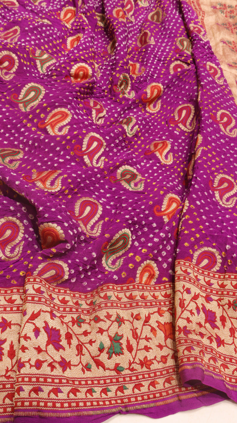 Handloom Pure Khaddi Georgette Bandhej Dupatta with Paithani Border