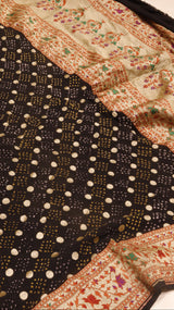 Handloom Pure Khaddi Georgette Bandhej Dupatta with Paithani Border