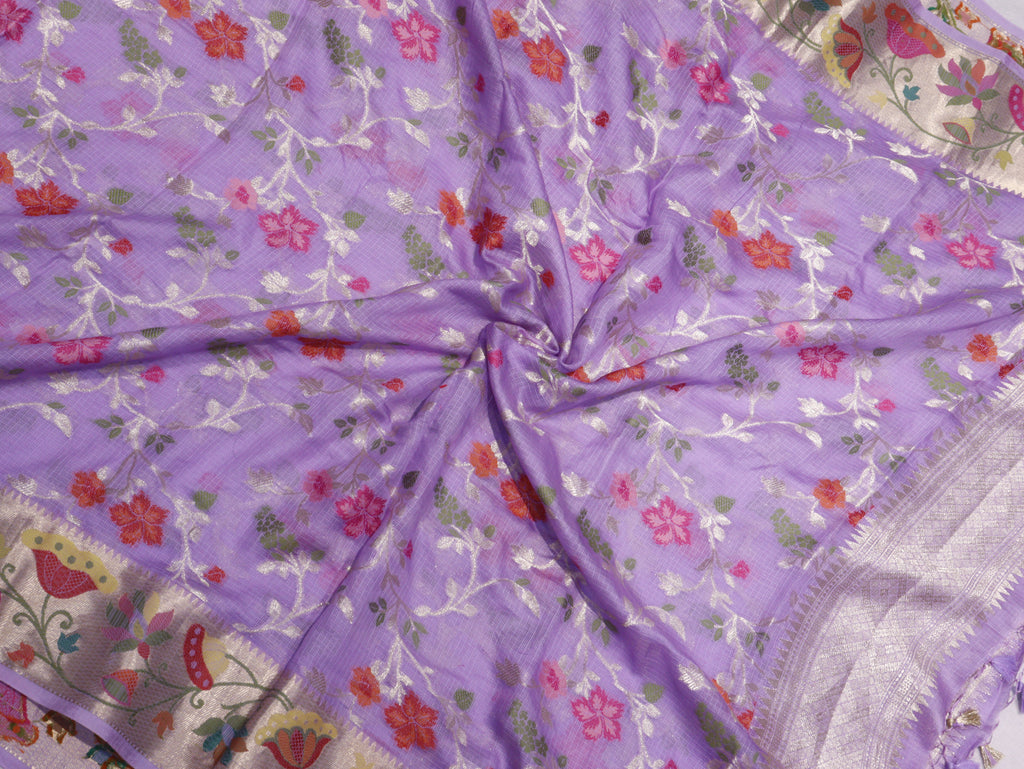 Pure Kota Cotton Paithani Suit Set - Light Purple
