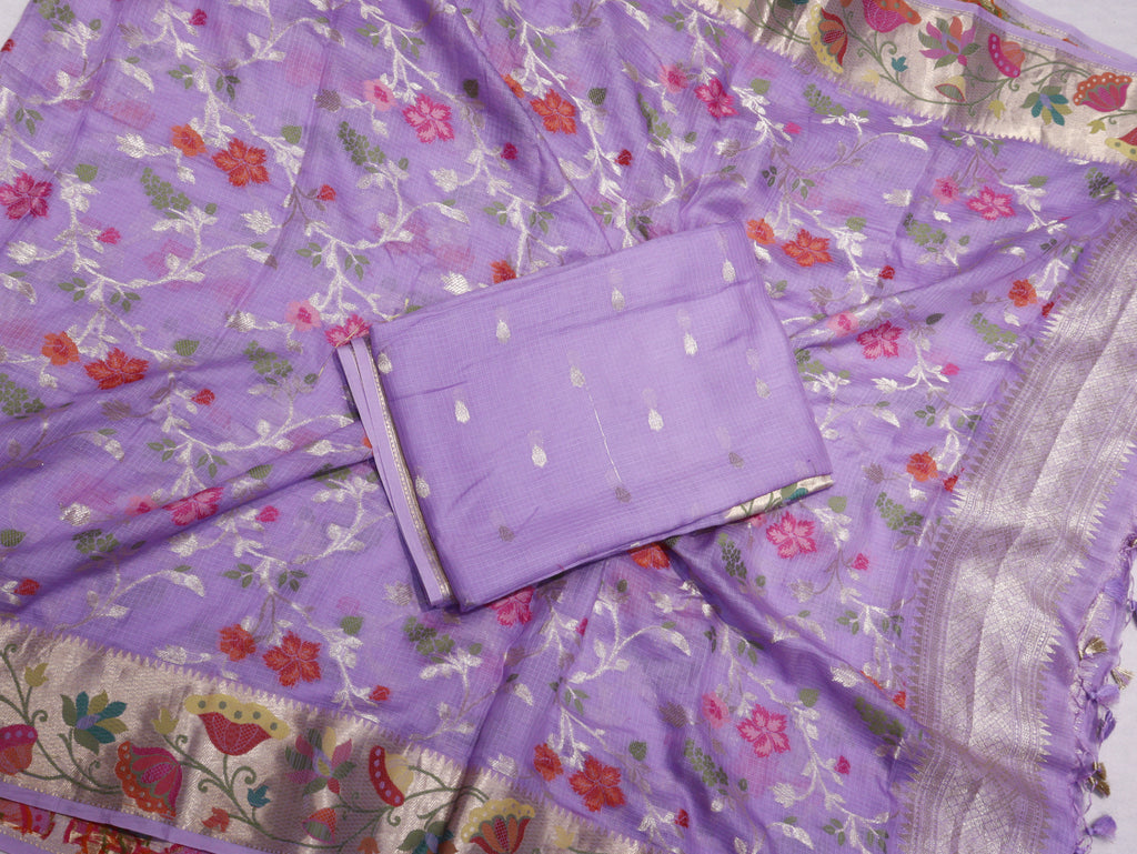 Pure Kota Cotton Paithani Suit Set - Light Purple