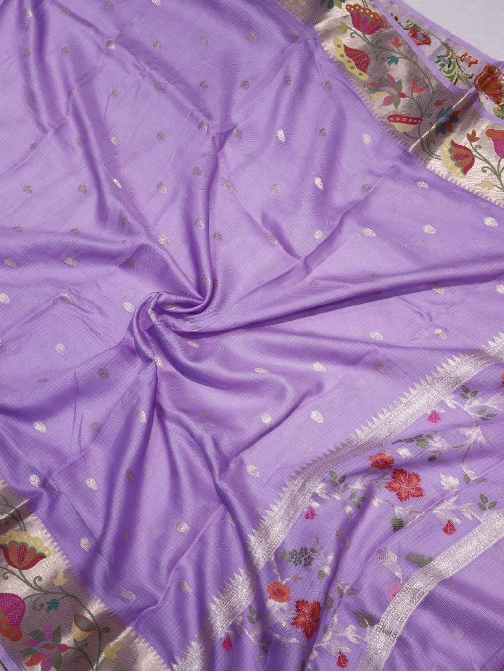 Pure Kota Cotton Paithani Suit Set - Light Purple