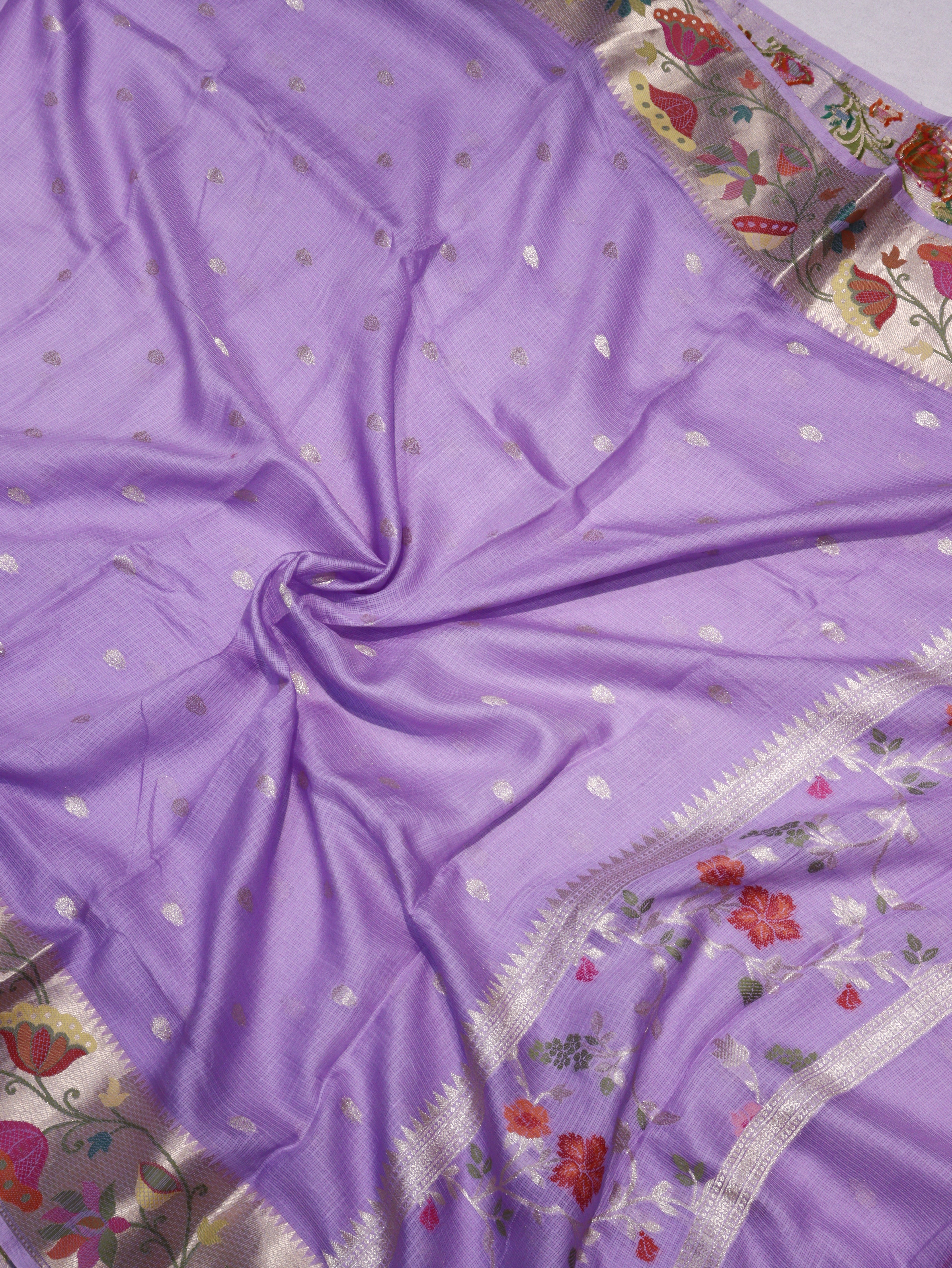 Pure Kota Cotton Paithani Suit Set - Light Purple